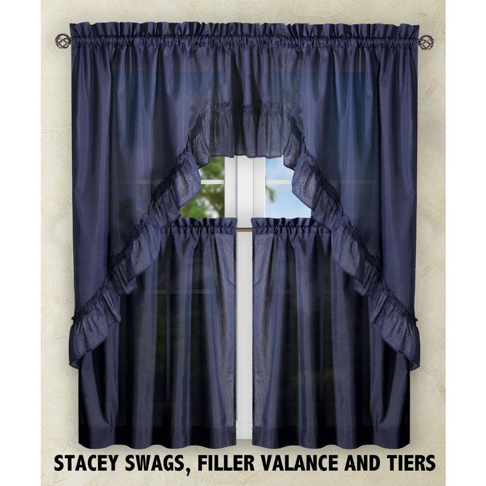 Navy Sheer Cotton Polyester Rod Pocket Window Tier Pair