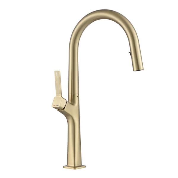 Single Handle Standard Kitchen Faucet with 360° Spout Swivel in Brushed Gold