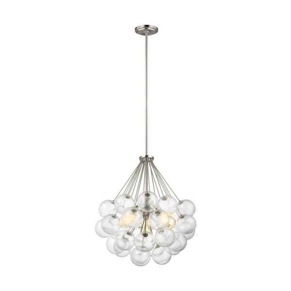 Bronzeville 3-Light Brushed Nickel Hanging Pendant with Seeded Glass Globes