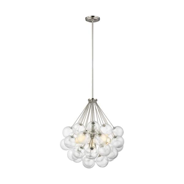 Generation Lighting Bronzeville 3-Light Brushed Nickel Hanging Pendant with Seeded Glass Globes