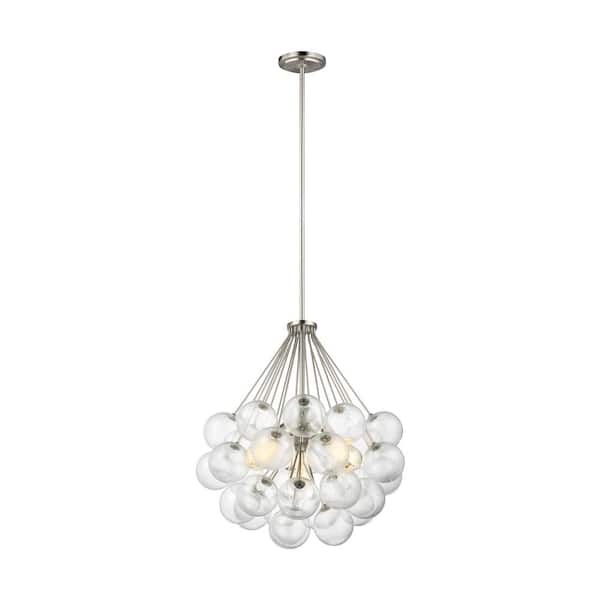 TIELLA Montex 3-Light Brushed Nickel Hanging Pendant with Seeded Glass Globes