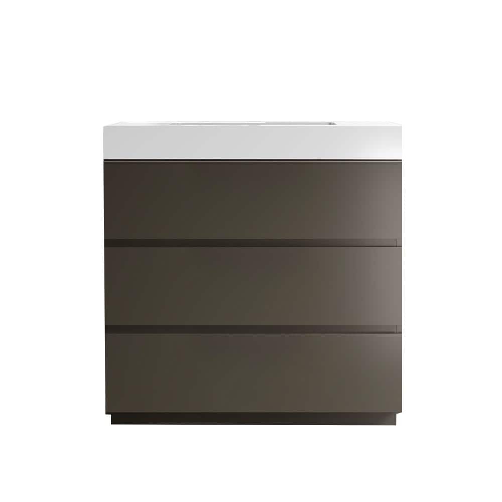 36 in. W Single Sink Freestanding Bath Vanity in Gray with White Solid Surface Top Unassembled price history on PriceWatchPro