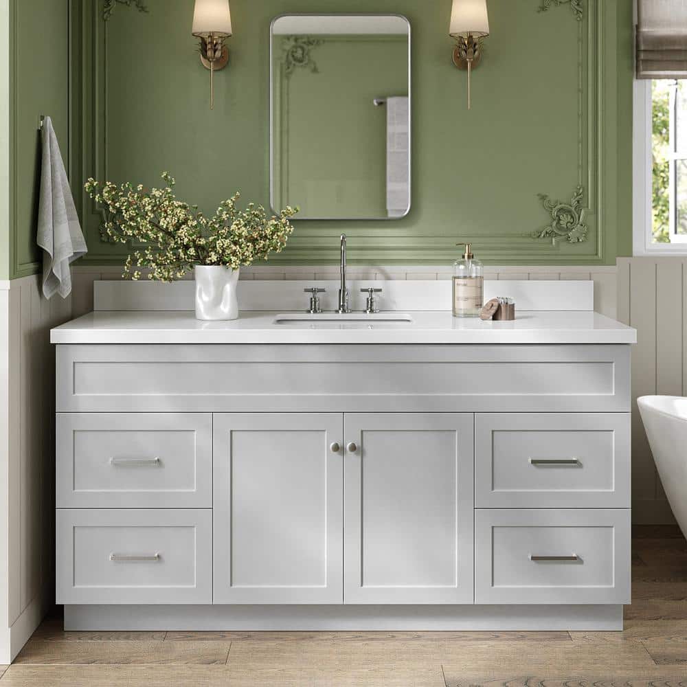 Hamlet 66 in. Single Sink Freestanding Bathroom Vanity in Gray with Pure White Quartz Top price history on PriceWatchPro