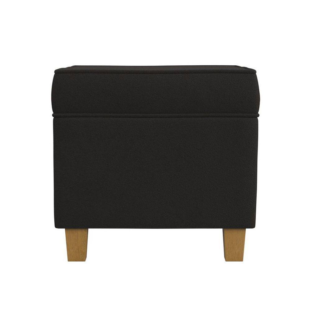 Chocolate Brown Velvet Square Storage Ottoman with Honey Oak Legs