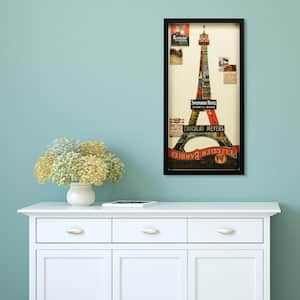 33 in. x 17 in. "Eiffel Tower" Dimensional Collage Framed Graphic Art Under Glass Wall Art