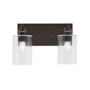 Albany 13 in. 2-Light Espresso Vanity Light with Clear Bubble Glass Shades