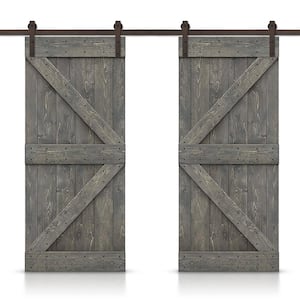 K Series 72 in. x 84 in. Pre-Assembled Weather Gray Stained Wood Interior Double Sliding Barn Door with Hardware Kit