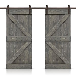 60 in. x 84 in. K Series Weather Gray Stained Solid Knotty Pine Wood Interior Double Sliding Barn Door with Hardware Kit