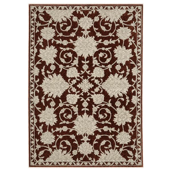 8' X 11' Beige Floral Area Rug With Fringe