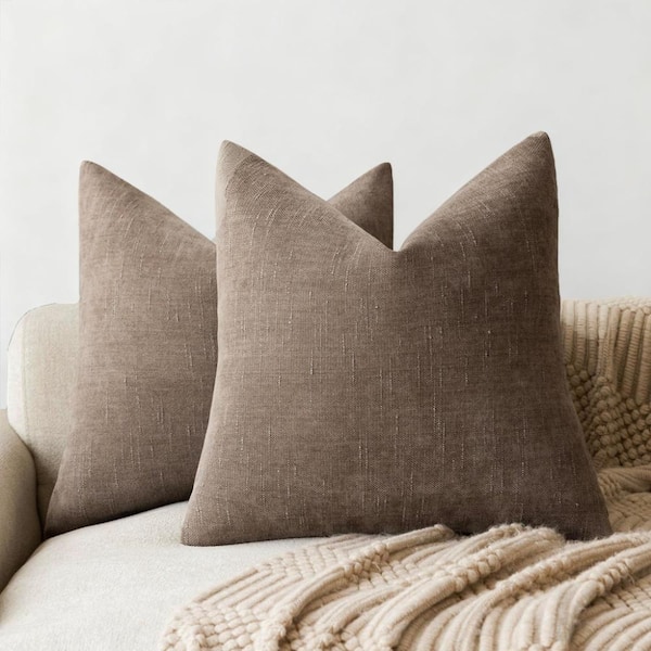 22x22 Inch Throw Pillow Covers 2-Pack Chenille Decorative Pillowcases Accent Cushion Cover, Taupe Gray