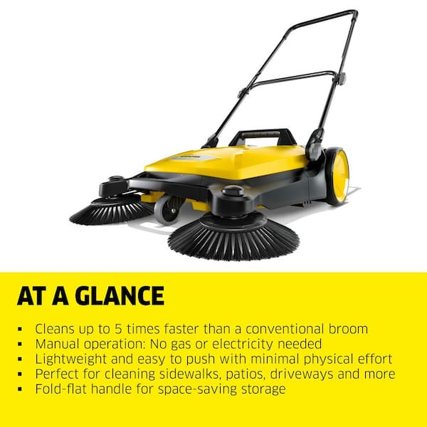 S 4 Twin Walk-Behind Outdoor Hand Push Sweeper - 5.25 Gal. Capacity