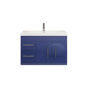 Elsa 35.44 in. W x 19.69 in.D x 22.05 in. H Bath Vanity in Glossy Blue with White Reinforced Acrylic Top with Sink