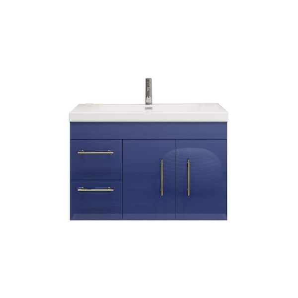 Moreno Bath Elsa 35.44 in. W x 19.69 in.D x 22.05 in. H Bath Vanity in Glossy Blue with White Reinforced Acrylic Top with Sink