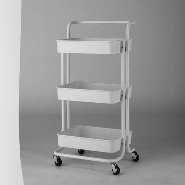 EPOWP 16.5 in. W x 13.8 in. D x 34.2 in. H White Metal and ABS Freestanding Bathroom Shelf