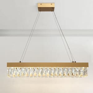 Modern 1-Light Plating Brass Rectangle Integrated LED Chandelier, Glam pendant light with Crystal Accent for Living Room