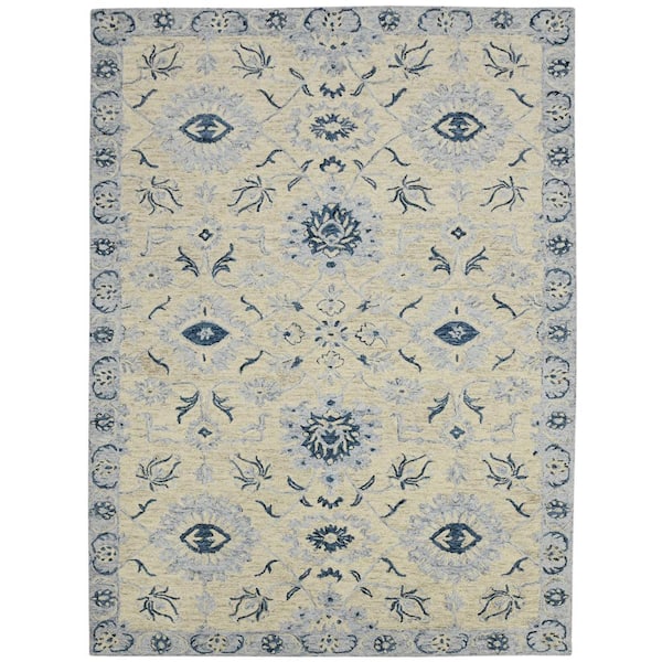 Amer Rugs Romania 8 ft. X 10 ft. Light Blue Floral Area Rug