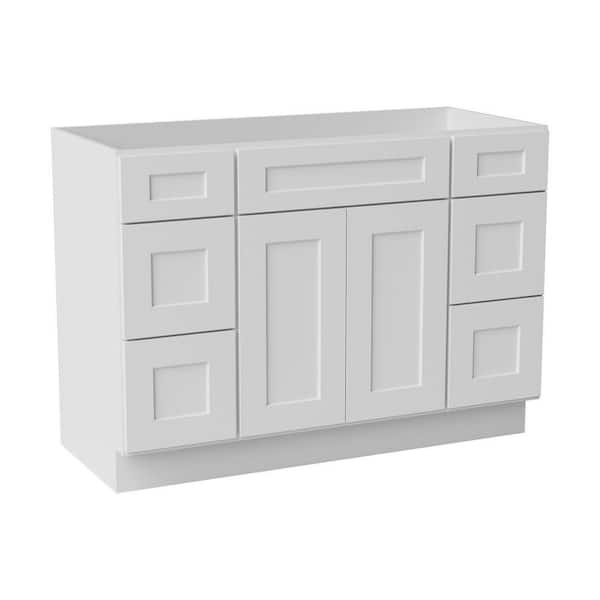 48 in. W x 21 in. D x 34.5 in. H Ready to Assemble Solid Wood Shaker Bath Vanity Combo Cabinet in White
