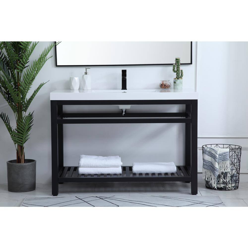 Raya 48" Black Metal Console Bathroom Sink with White Undermount