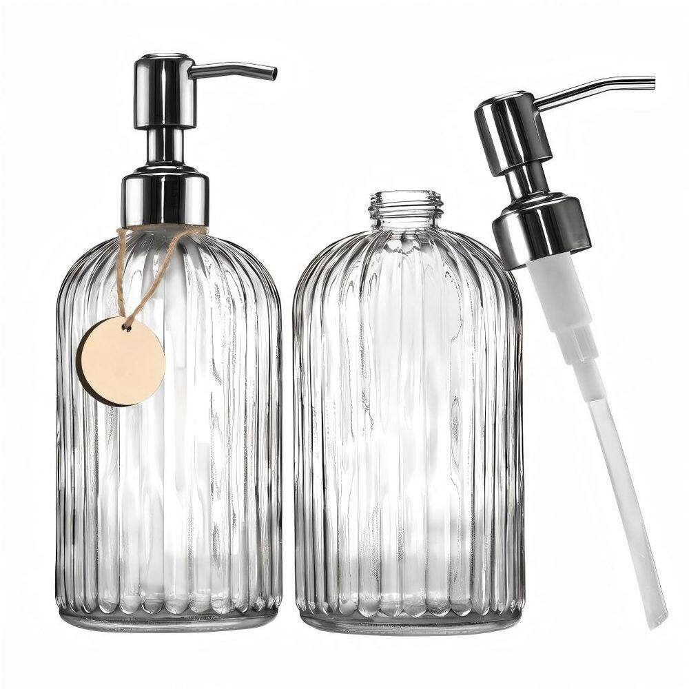 2 Pack 18 oz. Vertical Stripe Glass Soap Dispenser, Refillable Dispenser with Rust Proof Stainless Steel Pump price history on PriceWatchPro