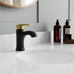 Vaneri Single Handle Single Hole Bathroom Faucet in Matte Black/Brushed Gold