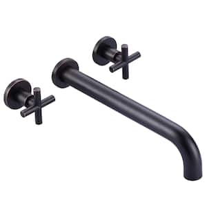 2-Handle Wall-Mount Roman Tub Faucet with Long Spout Reach Solid Brass Valve in Oil Rubbed Bronze