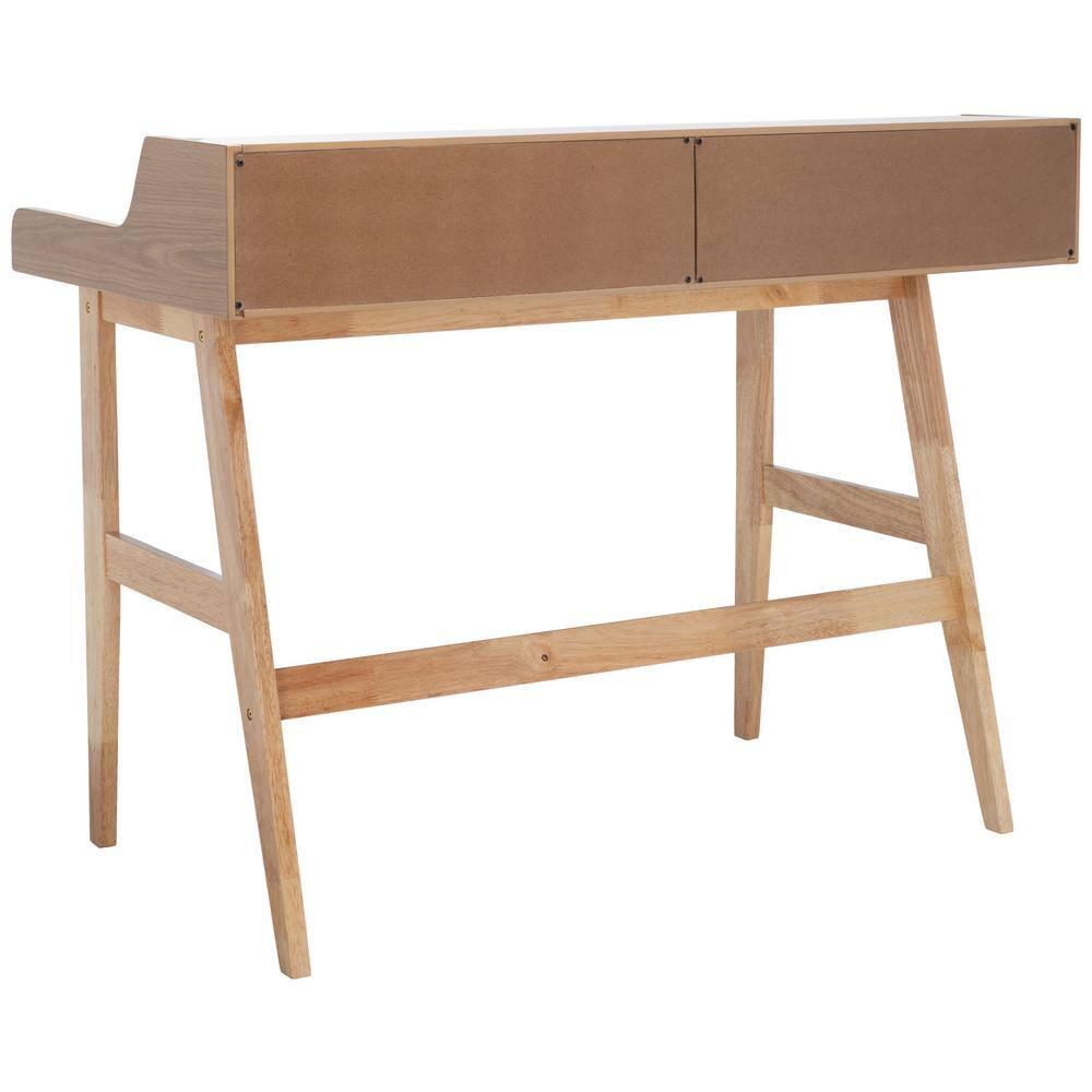 Natural Finish Mid-Century Writing Desk with Built-In Shelves