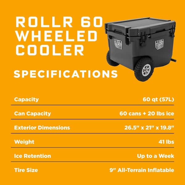 RovR RollR 60 qt. Wheeled Hard Cooler with Tow Handle (Granite) R