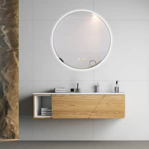 NT 24 in. W x 24 in. H Round Frameless Beveled 3 Colors Dimmable LED Anti-Fog Memory Wall Mount Bathroom Vanity Mirror
