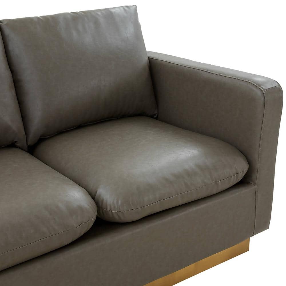 Gray Faux Leather Track Arm Loveseat with Removable Cushions