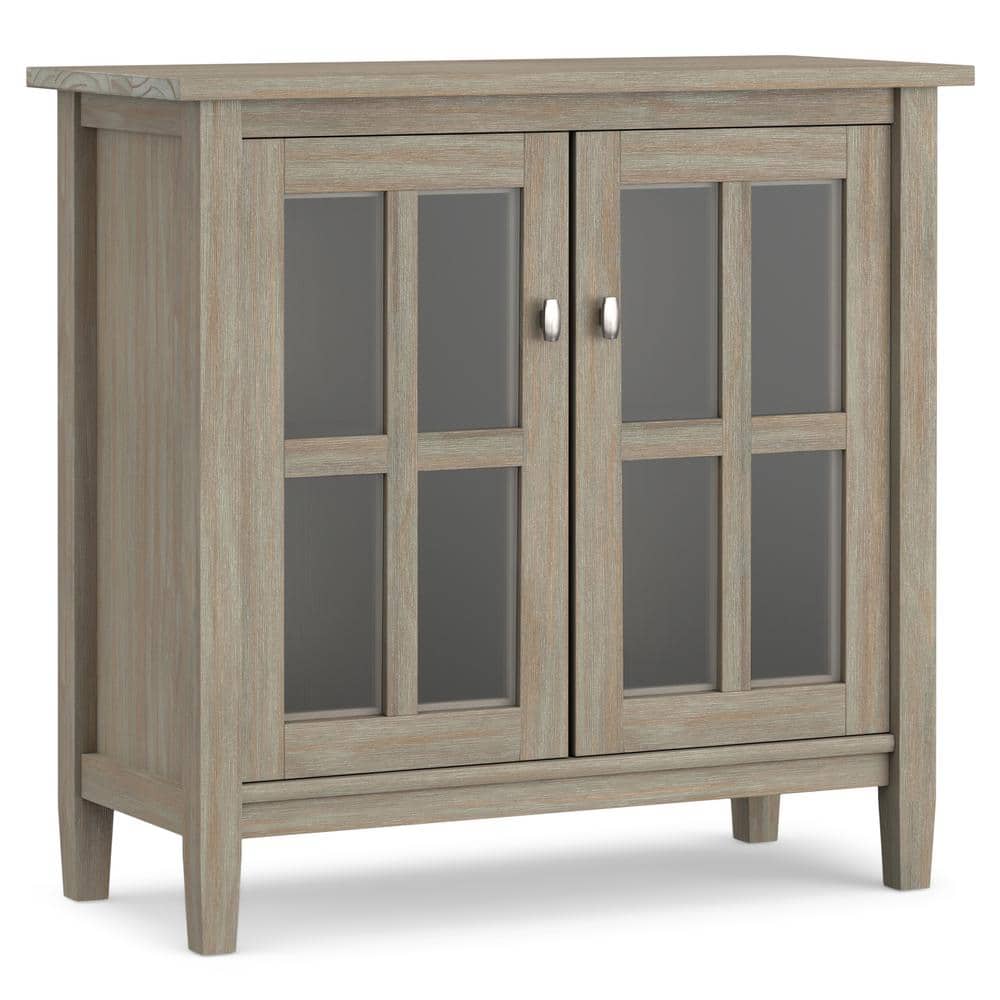Rustic Distressed Grey Low Cupboard with Tempered Glass Doors