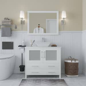 Ravenna 36 in. W Bathroom Vanity in White with Single Basin in White Engineered Marble Top and Mirror