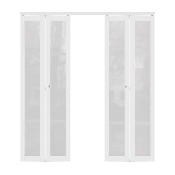 ARK DESIGN 72 in. x 80 in. 1-Lite Glass Frosted Glass and Solid Core White Finished MDF Bi-fold Door with Hardware