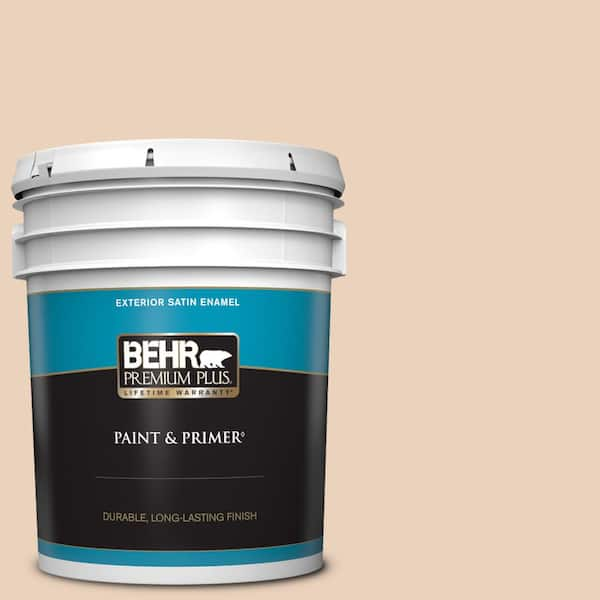 BEHR PREMIUM PLUS 5 gal. #T14-2 South Peach Satin Enamel Exterior Paint & Primer