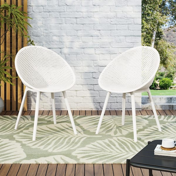 Noble House Gia Outdoor Patio Dining Chair, Polypropylene, White (Set of 2)
