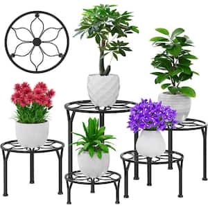 Metal Plant Stands for Indoor Plants, Multiple Heavy Duty Flower Pot Stand / Round Plant Holder, Black (5-Pack)