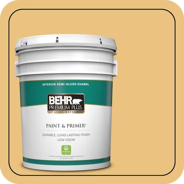 BEHR PREMIUM PLUS 5 gal. #350D-4 Wild Bamboo Semi-Gloss Enamel Low Odor Interior Paint & Primer