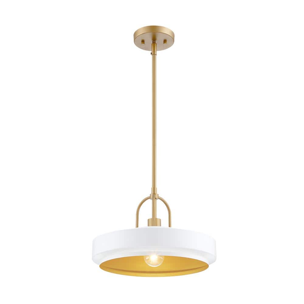 Odea Matte White and Brushed Gold Mid-Century Modern Pendant Light