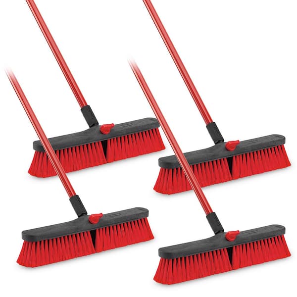 18 in. High Power Multi-Surface Push Broom with 60 in. Steel Handle (4-Pack)