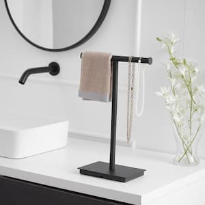 Freestanding Tower Bar With Steady T-Shape Towel Rack For Bathroom Kitchen Vanity Countertop in Matte Black