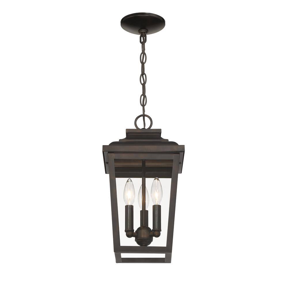 Chelesa Bronze 3-Light Outdoor Pendant with Clear Glass Shade