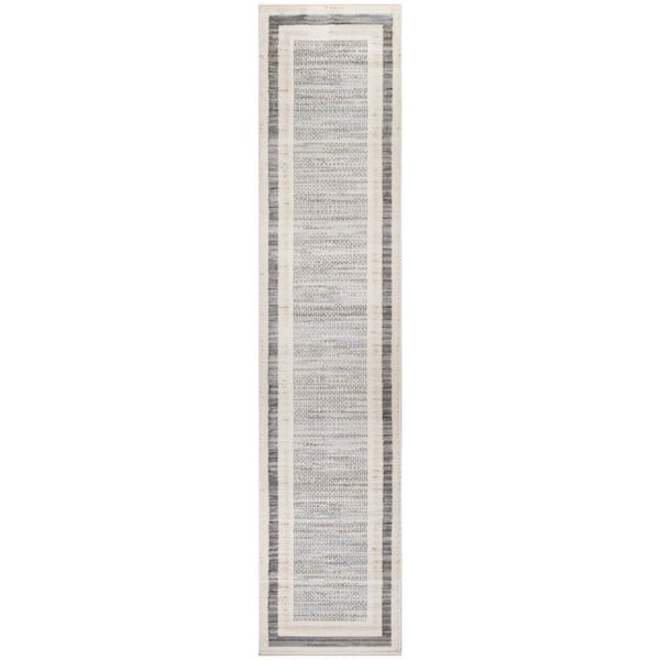 Nourison Serenity Home Grey Ivory 2 ft. x 8 ft. Banded Contemporary Runner Area Rug