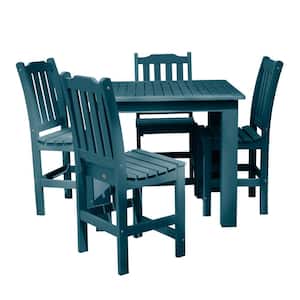 Lehigh Nantucket Blue 5-Piece Recycled Plastic Square Outdoor Balcony Height Dining Set