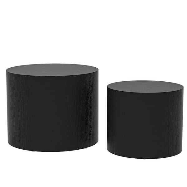 STICKON 18.89 in.Black Round Wood Coffee Table with 2 Pieces