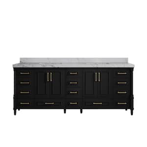 Hudson 84 in. W x 22 in. D x 36 in. H Double Sink Bath Vanity in Black with 2" Venatino Quartz Top