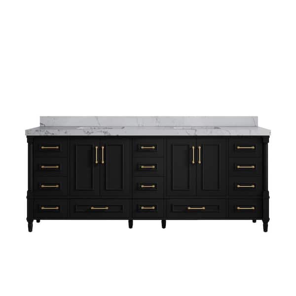 Willow Collections Hudson 84 in. W x 22 in. D x 36 in. H Double Sink Bath Vanity in Black with 2" Venatino Quartz Top