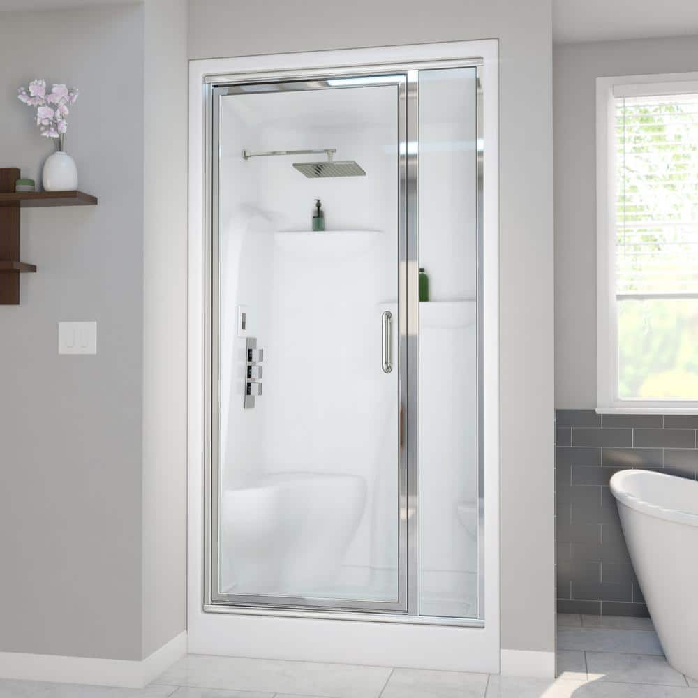 Lomita 4836 Steam Shower Enclosure in White, Right Drain, Chrome