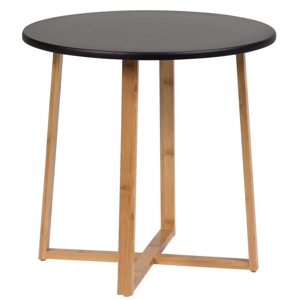 Black Round Bamboo Frame End Table with MDF Top