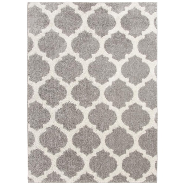 Seyward 2 ft. x 4 ft. Light Gray/Buff Trellis Area Rug