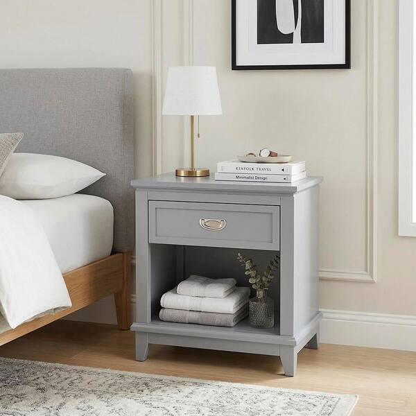 Lazzara Eliza Gray Wood Frame 1 Drawer 24 in. Nightstand B2024GY-4