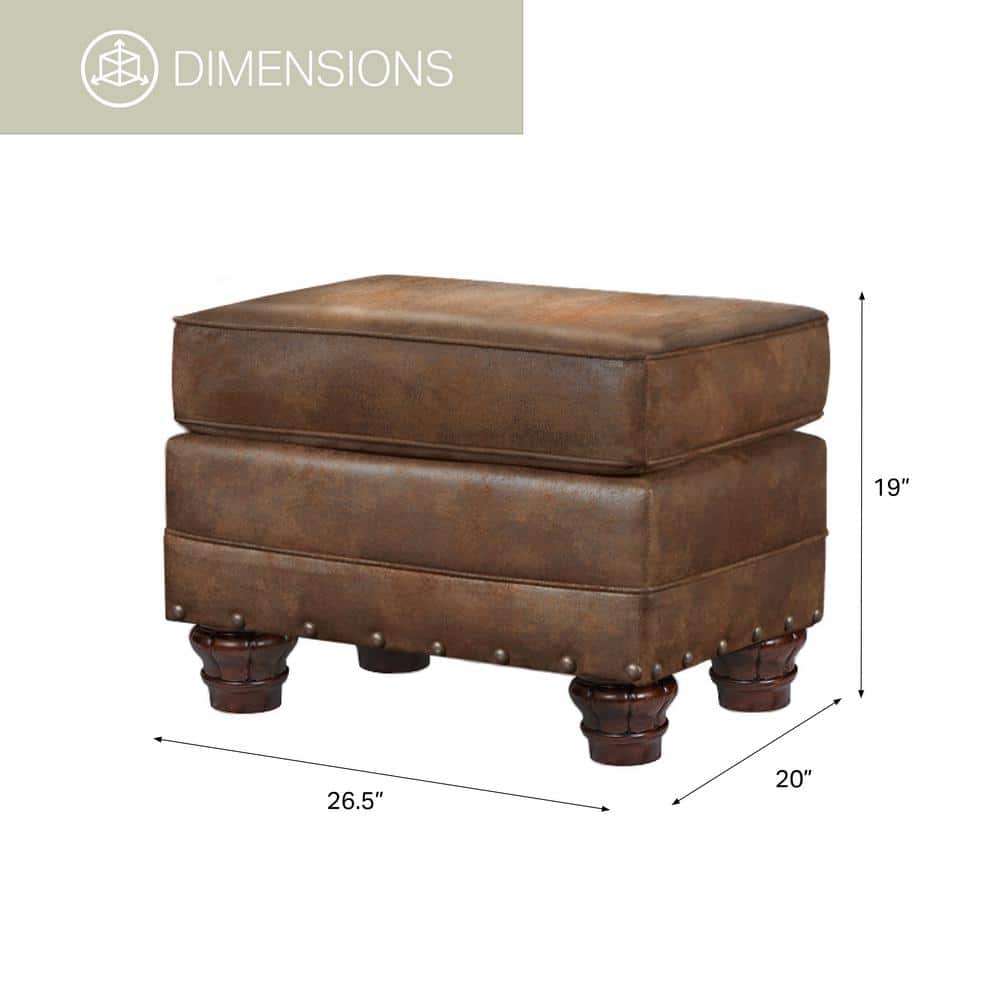 Sedona Brown Microfiber Ottoman with Nailhead Accents